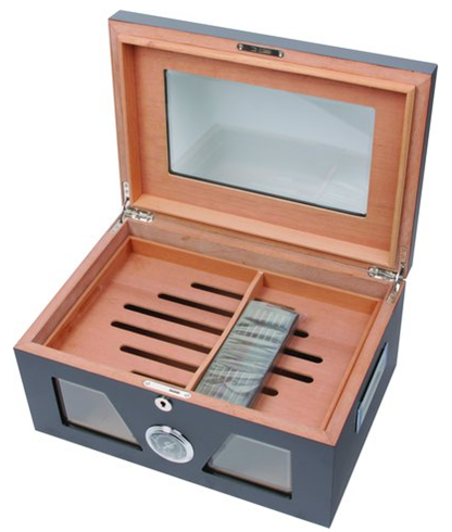 HUMIDOR SA STAKLOM ZA 80 CIGARA CRNI