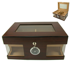 HUMIDOR SA STAKLOM ZA 80 CIGARA BRAON